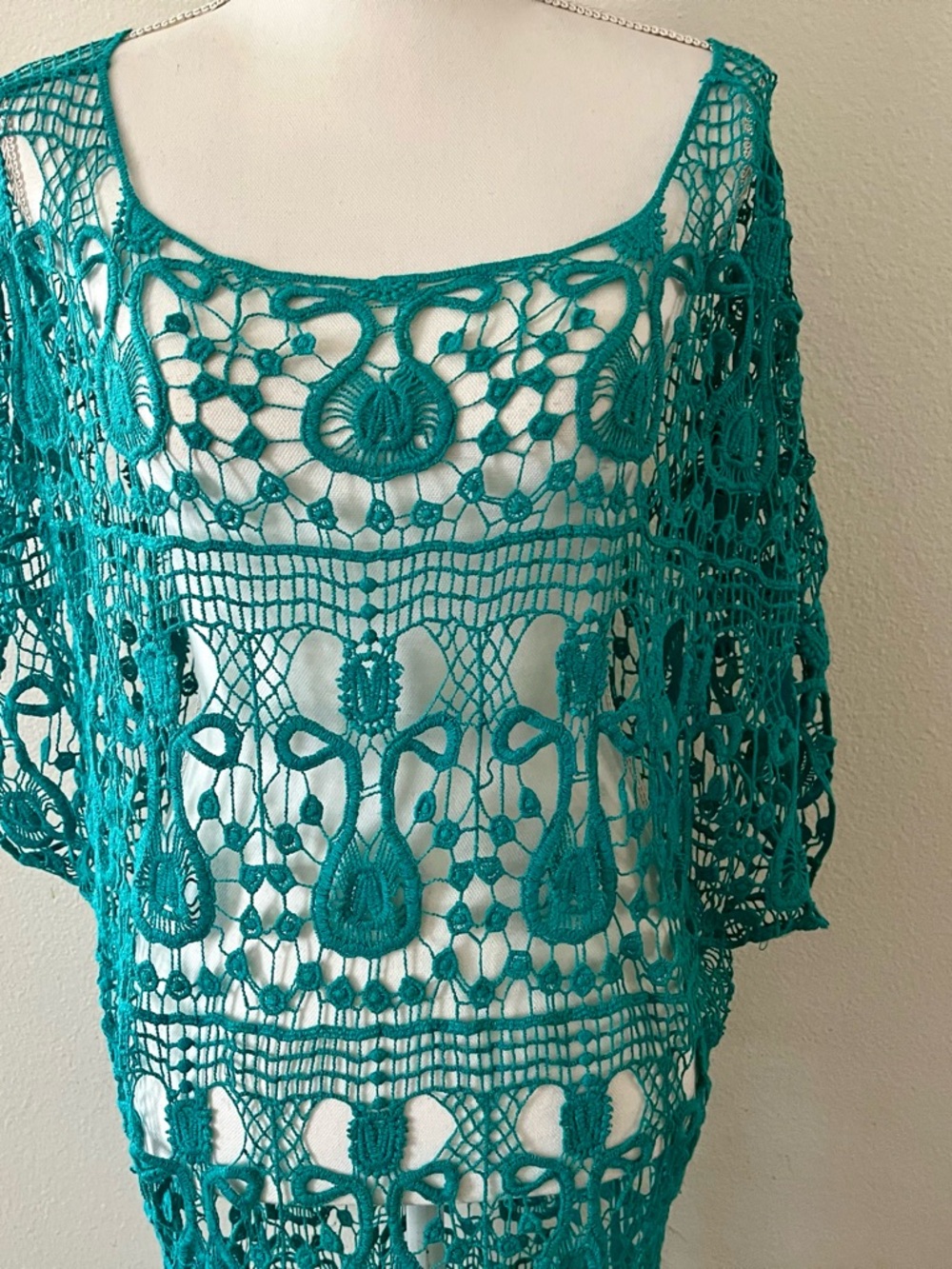Turquoise Crochet Swim Cover-Up Dress - Picture 2 of 6